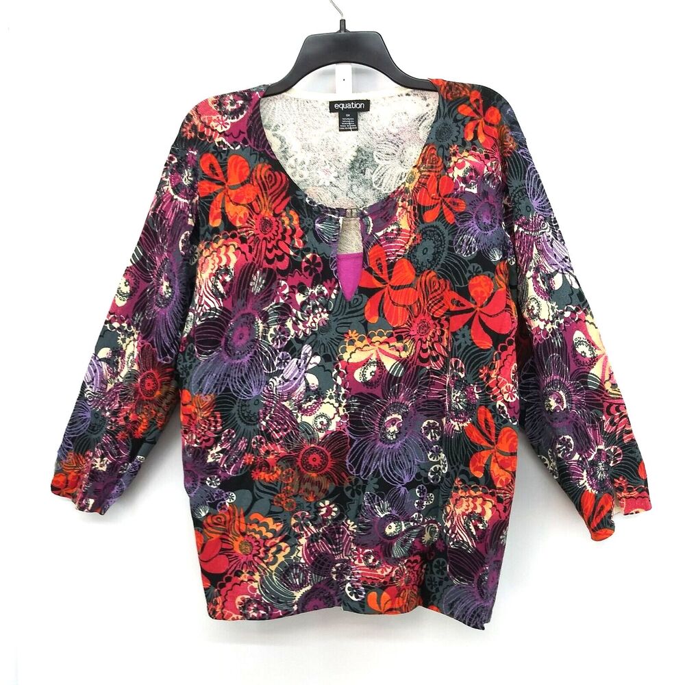 Equation Shirt Womens Plus Size 2X Multicolor Floral Front Lined Knit Top NWT